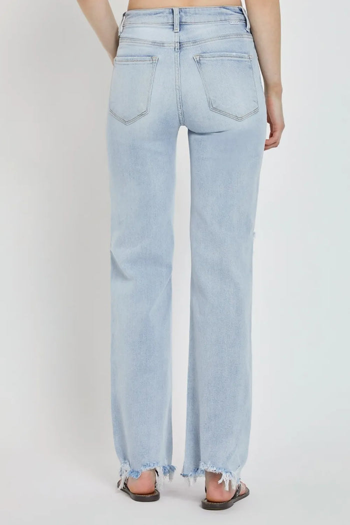 RISEN Full Size High Rise Distressed Wide Leg Jeans - Brittney MADE