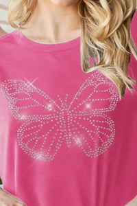 Heimish Full Size Rhinestone Butterfly Round Neck Short Sleeve T-Shirt Plus Size - Brittney MADE