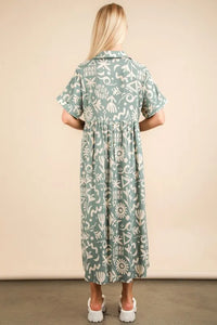 VERY J Oversized Printed Shirt Midi Dress - Brittney MADE