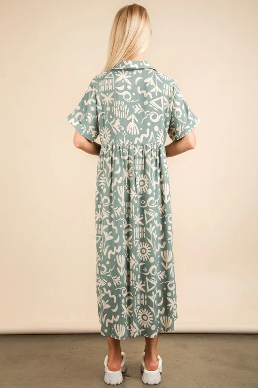 VERY J Oversized Printed Shirt Midi Dress - Brittney MADE