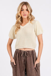 Mittoshop V-Neck Short Sleeve Crop Sweater - Brittney MADE