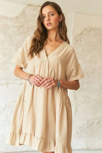 ADORA Ruffled Hem Striped V-Neck Babydoll Dress - Brittney MADE