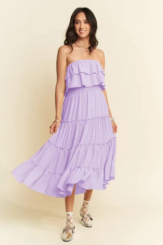 Davi & Dani Tiered Flowing Tube Midi Dress - Brittney MADE