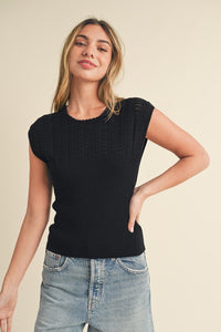 Aemi + Co Openwork Round Neck Cap Sleeve Knit Top - Brittney MADE