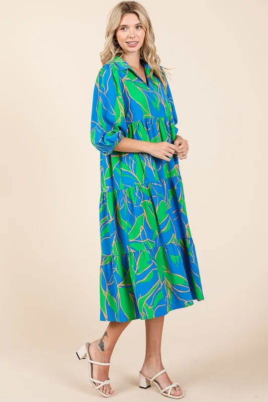 Mittoshop Tiered Printed Collared Neck Midi Dress - Brittney MADE