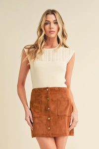 Aemi + Co Openwork Round Neck Cap Sleeve Knit Top - Brittney MADE