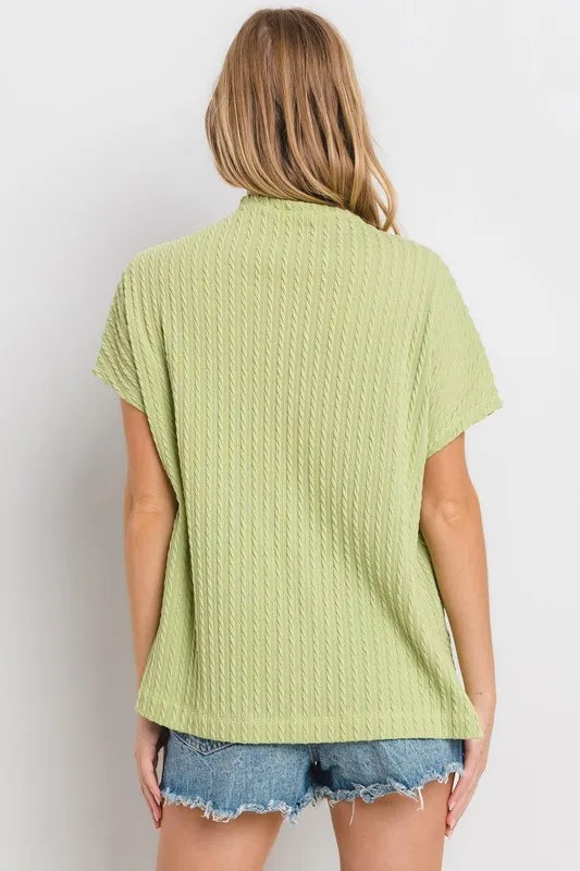 Ces Femme Texture Mock Neck Short Sleeve Knit Top - Brittney MADE