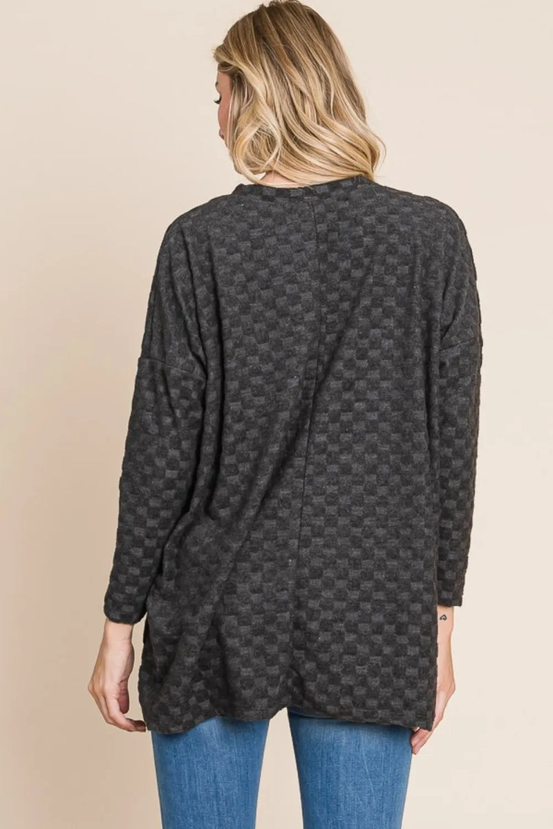 BOMBOM Checkered Long Sleeve V-Neck T-Shirt - Brittney MADE
