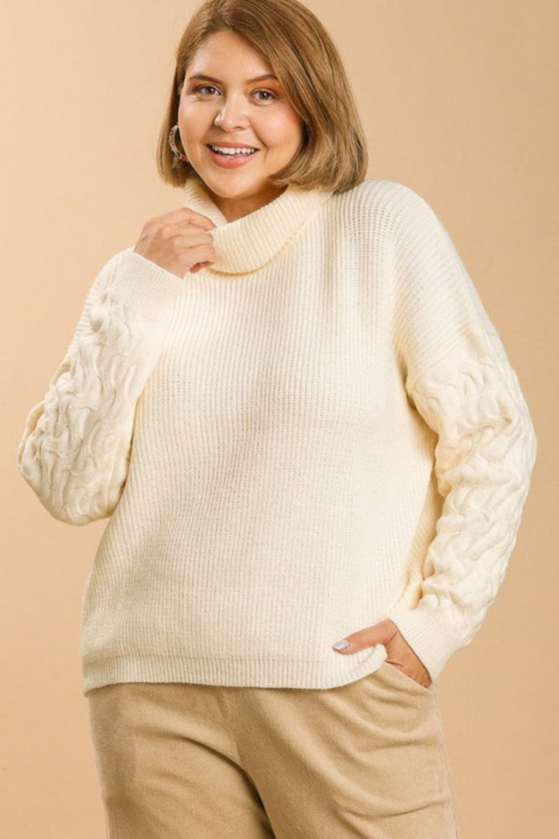 Umgee Full Size Turtle Neck Long Sleeve Sweater Plus Size - Brittney MADE