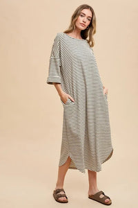 Annie Wear Striped Round Neck Terry Midi Dress - Brittney MADE