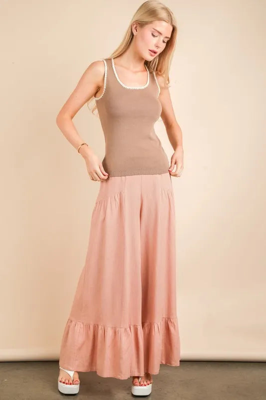 VERY J Palazzo Elastic Waist Comfy Pants - Brittney MADE