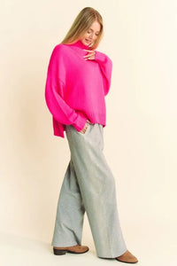 Davi & Dani Rhinestone Elastic Waist Wide Leg Pants - Brittney MADE