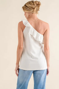 And The Why Ruffle One Shoulder Sleeveless Tank Top - Brittney MADE