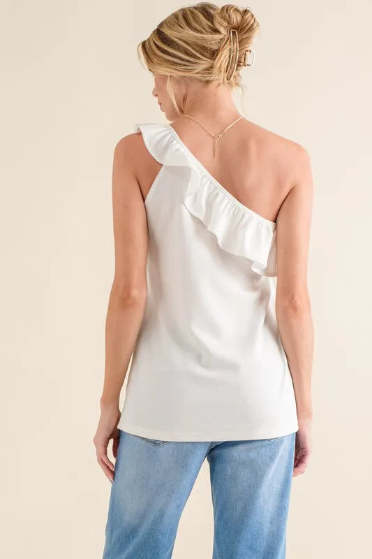 And The Why Ruffle One Shoulder Sleeveless Tank Top - Brittney MADE