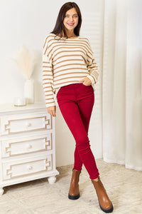 Double Take Striped Boat Neck Sweater - Brittney MADE