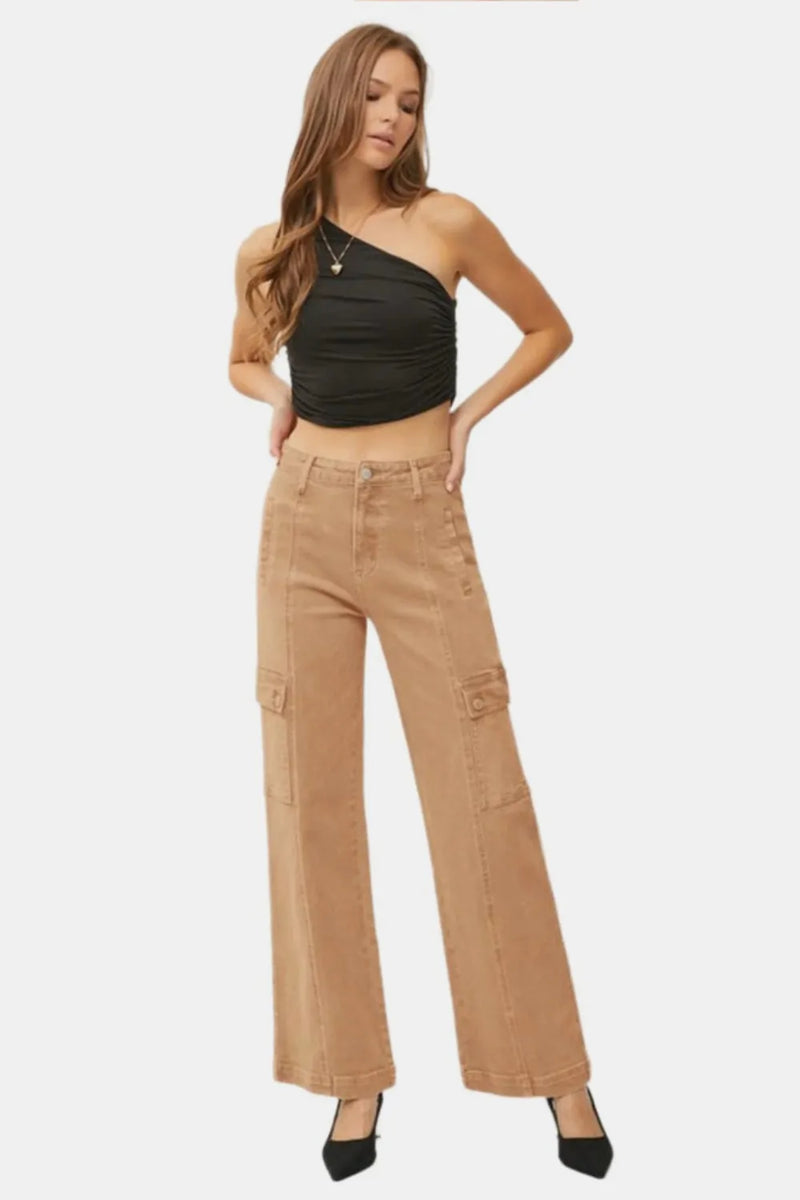 RISEN Full Size High Rise Wide Leg Cargo Jeans - Brittney MADE
