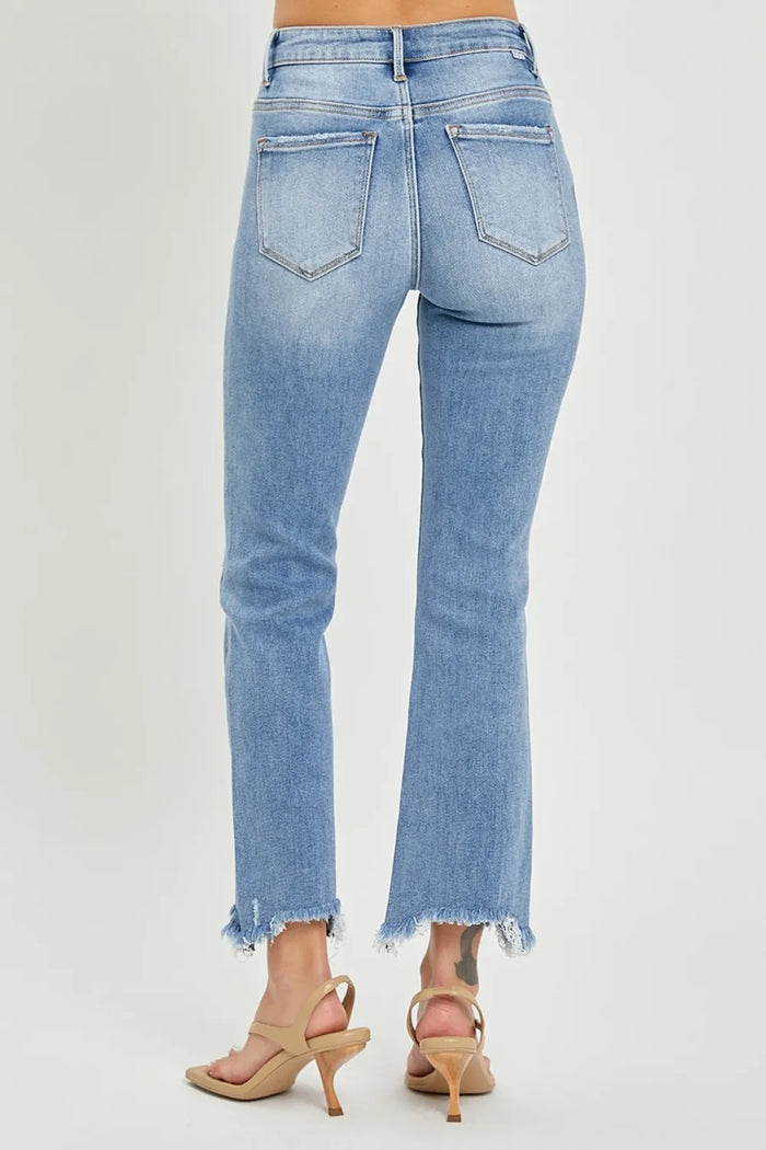 RISEN Full Size Frayed Hem Cropped Straight Jeans - Brittney MADE