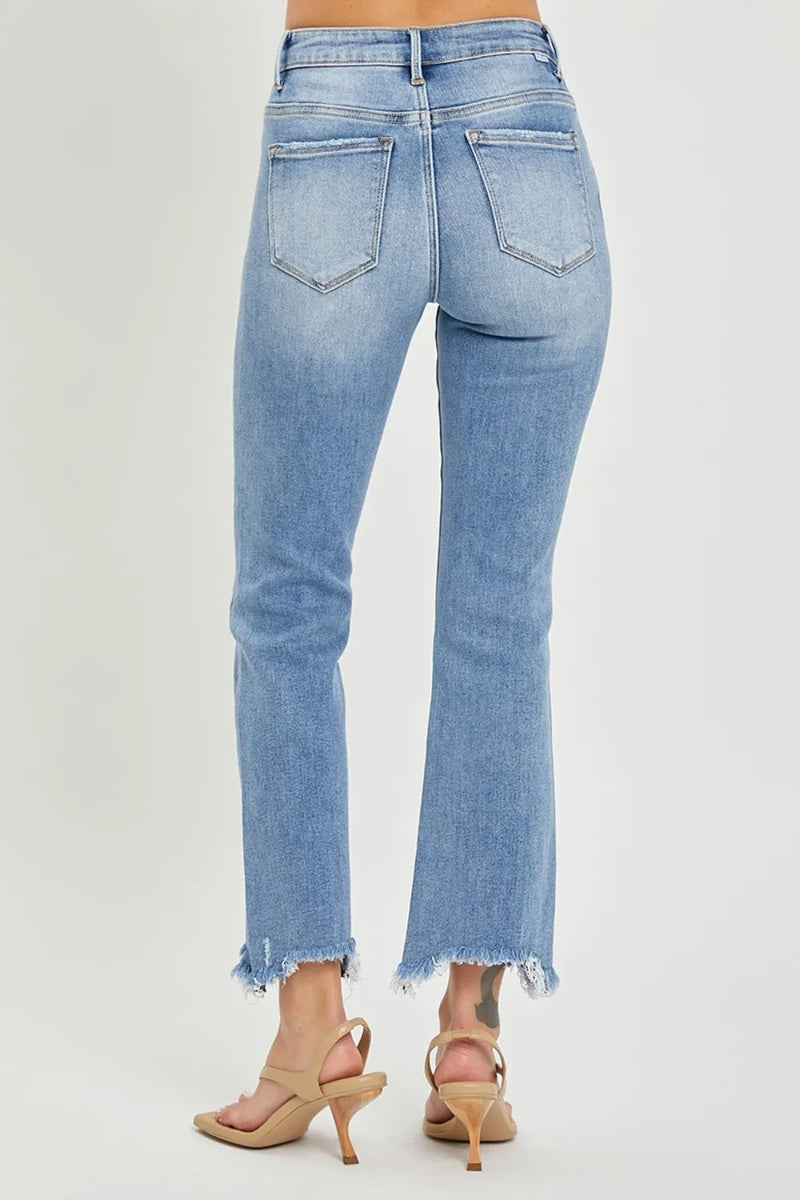 RISEN Full Size Frayed Hem Cropped Straight Jeans - Brittney MADE