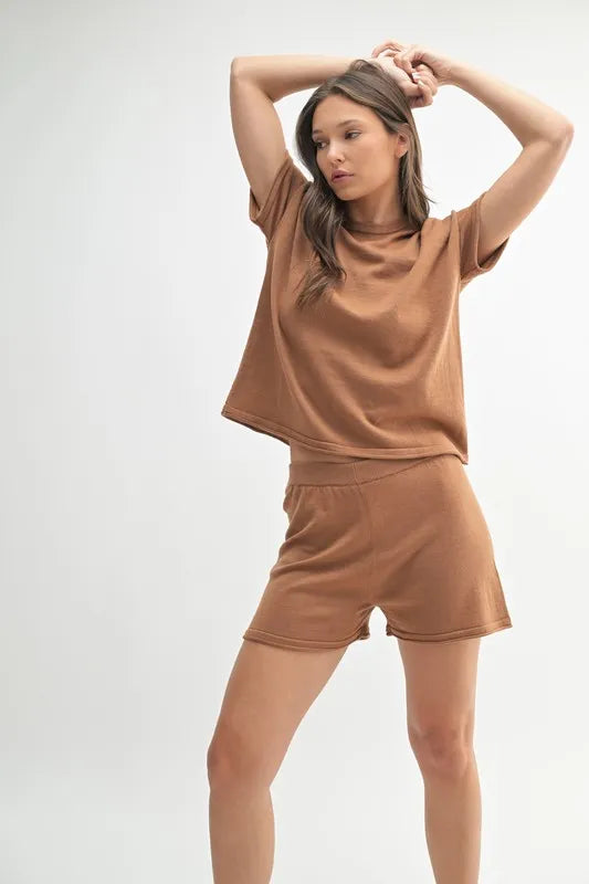 MONO B Easy Breezy Top and Shorts Sweater Set - Brittney MADE