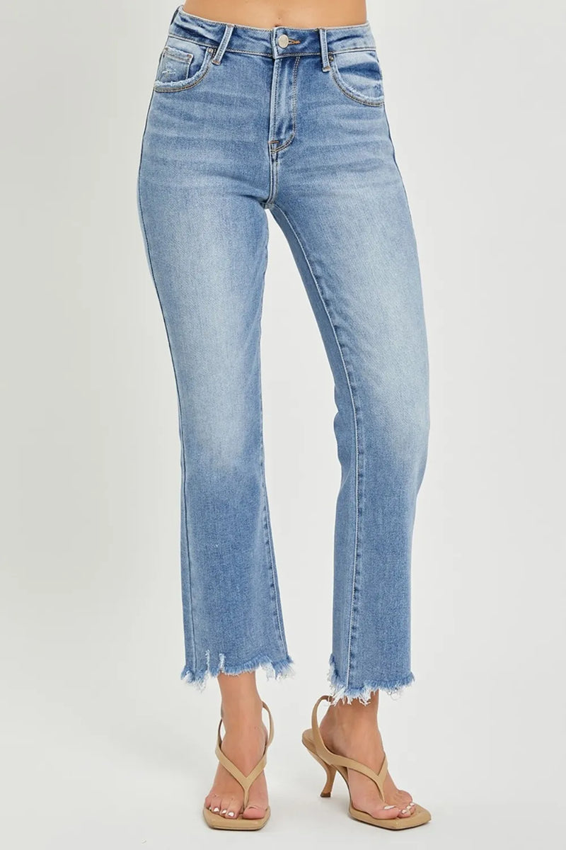 RISEN Full Size Frayed Hem Cropped Straight Jeans - Brittney MADE