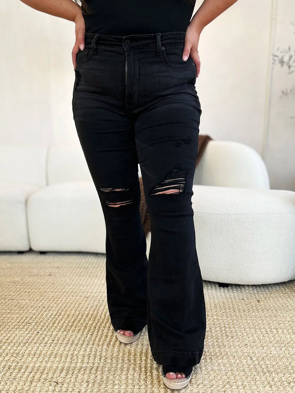 Judy Blue Full Size High Waist Distressed Flare Jeans - Brittney MADE