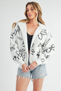 Aemi + Co Flower Print Zip Up Sherpa Hoodie - Brittney MADE