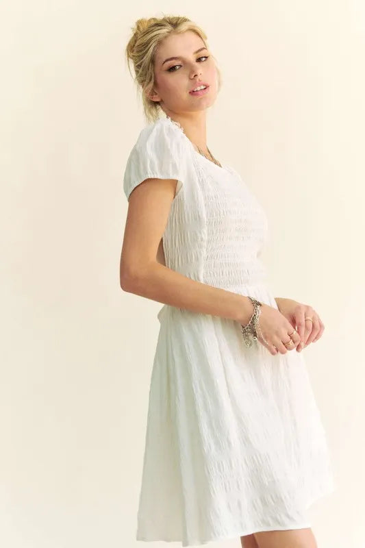 Davi & Dani Crossed Back Short Sleeve Dress with Pockets - Brittney MADE