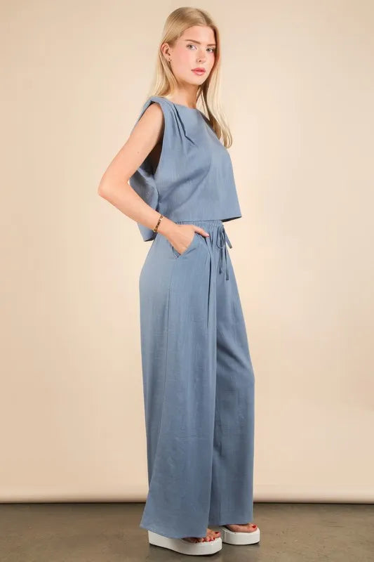 VERY J Solid Woven Top & Pants Set - Brittney MADE