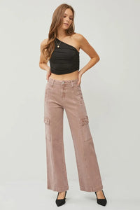 RISEN Full Size High Rise Wide Leg Cargo Jeans - Brittney MADE