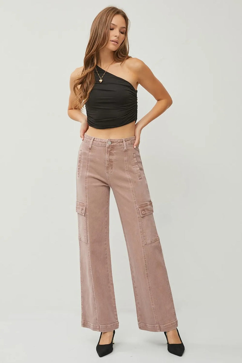 RISEN Full Size High Rise Wide Leg Cargo Jeans - Brittney MADE