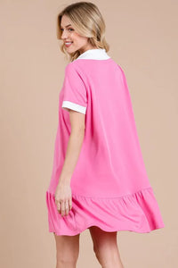 Ces Femme Ruffled Hem Johnny Collar Short Sleeve Dress - Brittney MADE