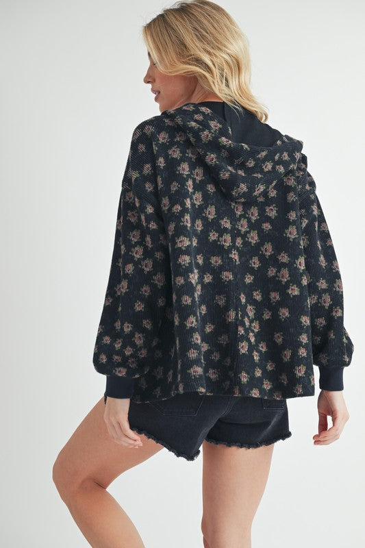 Aemi + Co Floral Button Up Hooded Jacket - Brittney MADE