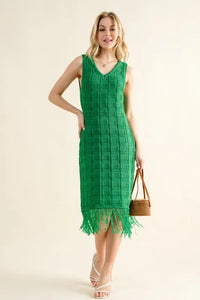 And The Why Checkerboard Drop-Needle Fringe Sleeveless Dress - Brittney MADE