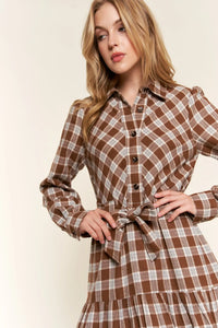 And the Why Plaid Tiered Midi Shirt Dress - Brittney MADE