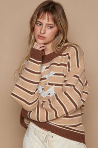 POL Star Patch Stripe Round Neck Sweater - Brittney MADE