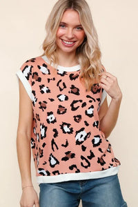 Haptics Leopard Print Dolman Cap Sleeve Knit Top - Brittney MADE