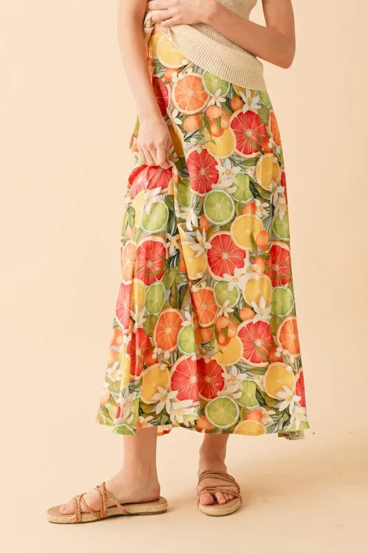 Aemi + Co Fruit Print Maxi Skirt - Brittney MADE