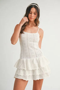 MABLE Bow Pointelle Knit Ruffle Mini Dress - Brittney MADE