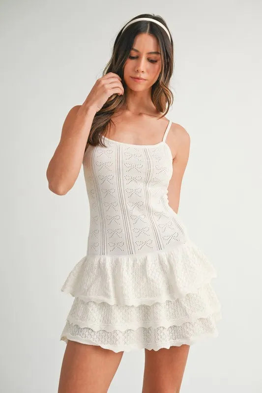 MABLE Bow Pointelle Knit Ruffle Mini Dress - Brittney MADE
