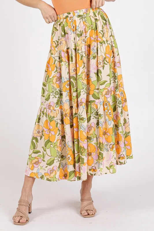Mittoshop Flower Print Elastic Waist Tiered Skirt - Brittney MADE