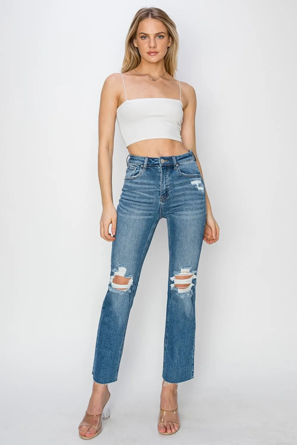 RISEN High Rise Distressed Ankle Jeans - Brittney MADE