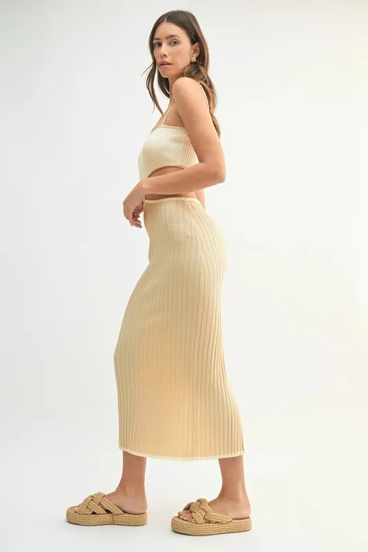 MABLE Ribbed Knit Color Block Cutout Midi Dress - Brittney MADE