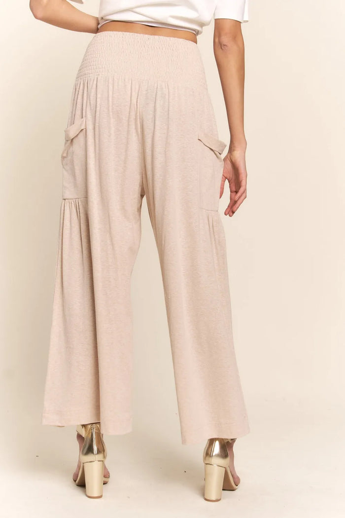 J.NNA Smocked Waist Boho Wide Leg Pants with Pockets - Brittney MADE