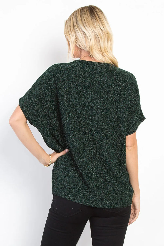 Be Stage Full Size Lurex Center Elastic Cinched Knit Top - Brittney MADE