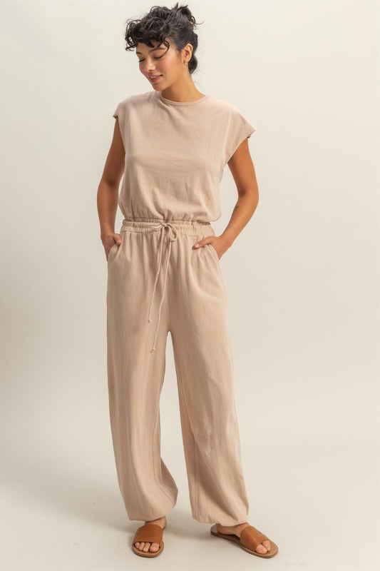 HYFVE Back Keyhole Round Neck Cap Sleeve Drawstring Jumpsuit - Brittney MADE