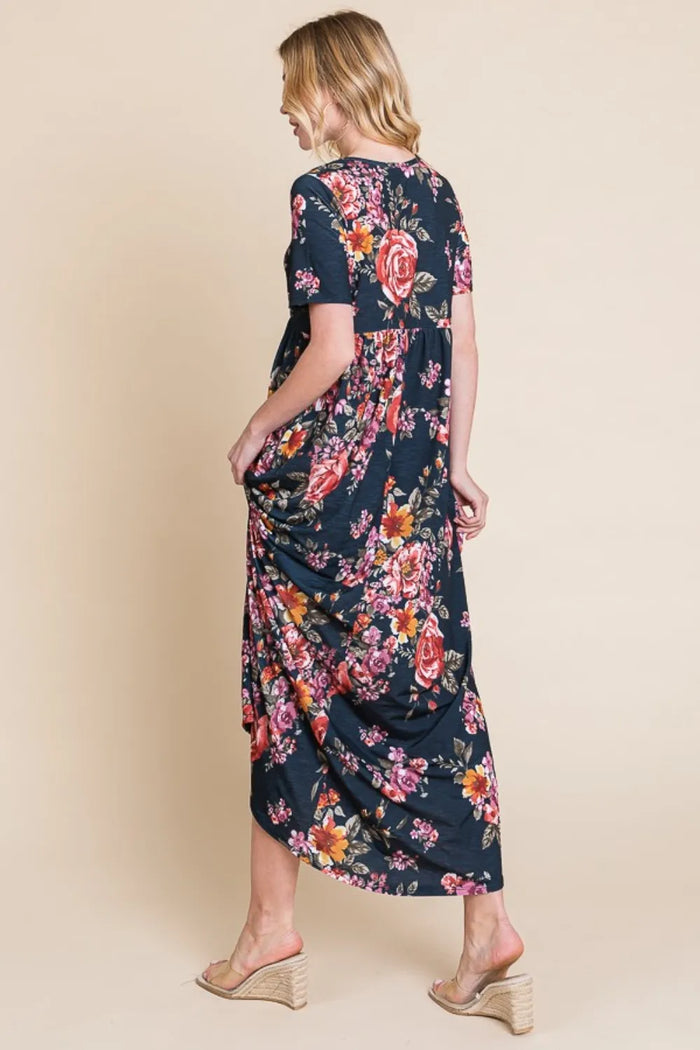 BOMBOM Floral Short Sleeve Maxi Dress - Brittney MADE