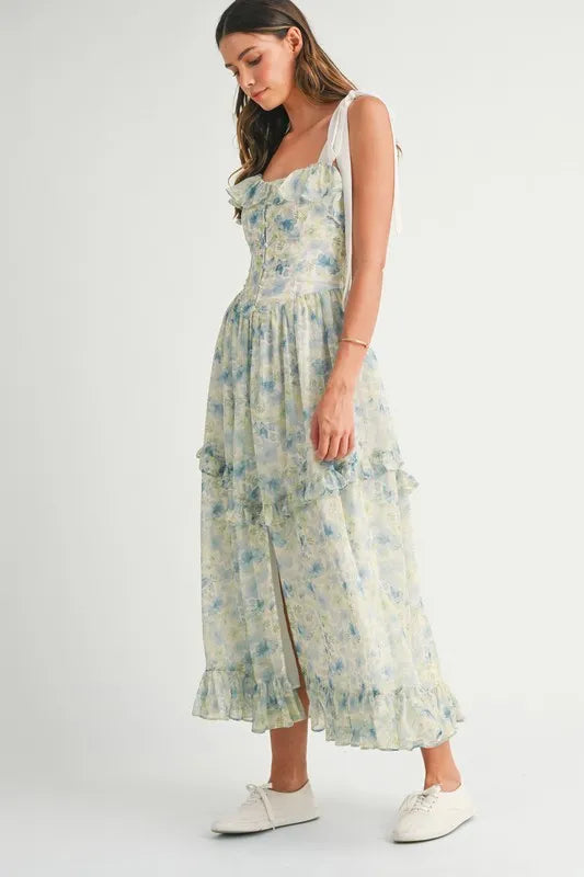 MABLE Floral Printed Shoulder Strap Midi Dress - Brittney MADE