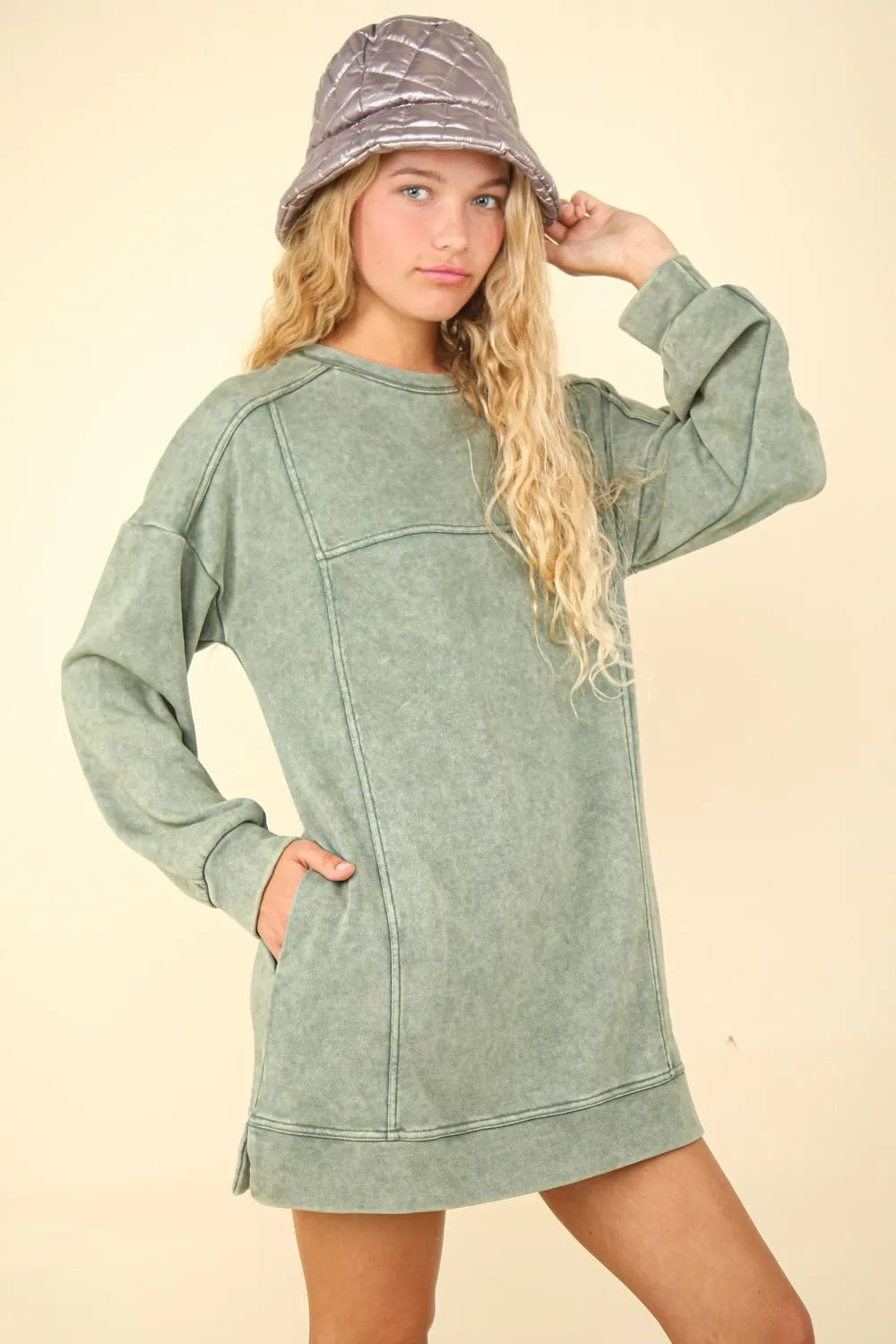 VERY J Mineral Washed Oversized Sweatshirt Mini Dress - Brittney MADE