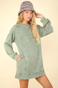 VERY J Mineral Washed Oversized Sweatshirt Mini Dress - Brittney MADE