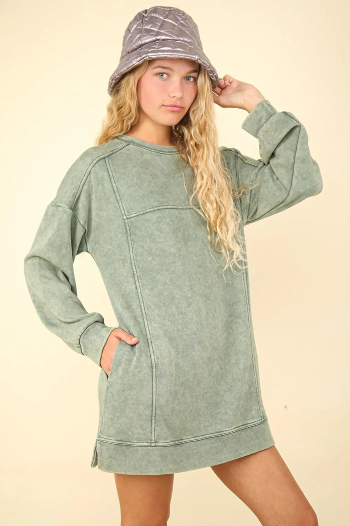 VERY J Mineral Washed Oversized Sweatshirt Mini Dress - Brittney MADE